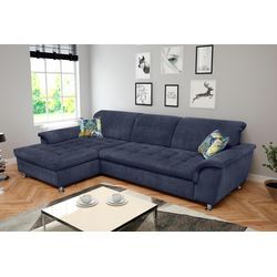 Ecksofa DOMO COLLECTION "Franzi Steppung im Sitzbereich B7T/H: 278/162/80 cm, L-Form", blau (marine), B:278cm H:80cm T:171cm, Flachgewebe (100% Polyester), Chenille (100% Polyester), Sofas, wahlweise mit Bettfunktion, Bettkasten und Kopfteilverstellung