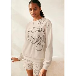 LASCANA Sweatshirt beige Gr. 32/34 für Damen. Rundhals und Print, Allover-Druck. Basic. Nachhaltig.