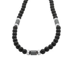 Collier FIRETTI "Schmuck Geschenk Halsschmuck Halskette Ankerkette Onyx Hämatit" Halsketten Gr. Edelstahl, Länge: 45 cm, schwarz (edelstahlfarben, schwarz, silberfarben) Damen Made in Germany - mit Onyx, Hämatit