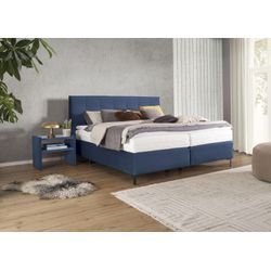 Boxspringbett ALINA "Elmar", blau (dunkelblau tcm 96), B:200cm L:209cm, Struktur fein TCM (100% Polyester), Komplettbetten, Boxspringbett, mit gestepptem Kopfteil, inklusive Matratze und Topper