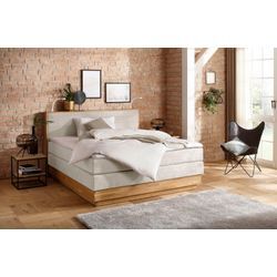 Boxspringbett HOME AFFAIRE "Cavan" Komplettbetten Gr. Microfaser Topper Basic LED-Beleuchtung, Liegefläche B/L: 180 cm x 200 cm, Gewicht bis: 100 kg + 120 kg H3 + H4, 7-Zonen-Tonnentaschen-Federkernmatratze, beige Boxspringbett Eiche, inkl. Bettkasten & Topper, verschiedene Härtegrade (auch H4)