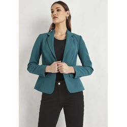 Jackenblazer HECHTER PARIS, Damen, Gr. 34, blau (petrol), Web, Obermaterial: 90% Polyester, 10% Elasthan. Futter: 100% Polyester, unifarben, feminin, figurbetont hüftlang, Langarm Manschette, Blazer, mit leichter Schulterpolsterung