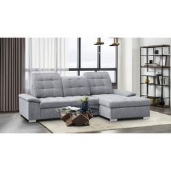 Ecksofa WERK2 "Carmen L-Form", grau (hellgrau), B:264cm H:105cm T:170cm, 95% Polyester, 5% Nylon, Sofas, Sofa, Eckcouch mit Schlaffunktion, Bettkasten, Sitztiefenverstellung