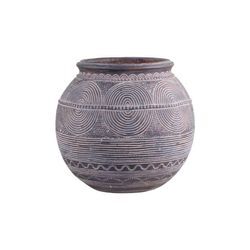 Chic Antique Vase aus Zement mit Muster, H27,5/D29,5 cm, kohle