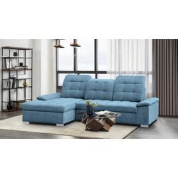 Ecksofa WERK2 "Carmen L-Form", blau (hellblau), B:264cm H:105cm T:170cm, 95% Polyester, 5% Nylon, Sofas, Sofa, Eckcouch mit Schlaffunktion, Bettkasten, Sitztiefenverstellung