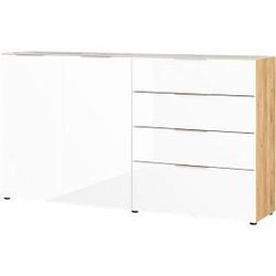 Sideboard, mit 4 Schubladen und 2 Türen, Glasfront- und auflage, B 1840 x T 420 x H 1020 mm, Navarra-Eiche/weiß