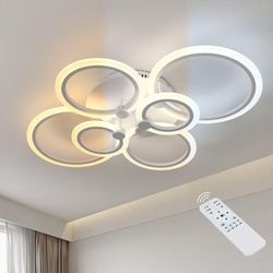 Goeco - Deckenleuchte Dimmbare Moderne 6 Kreise Deckenlampe Dimmbar 3000K-6000K 76W Für Wohnzimmer Schlafzimmer Esszimmer Büro Weiß