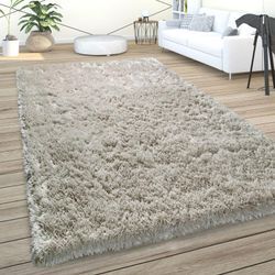 Hochflor Teppich Wohnzimmer Shaggy Pastell Einfarbig Weich Flauschig Grau ø 120 cm Rund - Paco Home