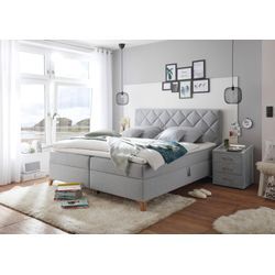 Boxbett ED EXCITING DESIGN "Ratford", grau (hellgrau, denver 16 silber), B:180cm L:215cm, 100% Polyester, Komplettbetten, Polsterbett mit Bettkasten Boxspringbett, inkl. zwei Bettkästen und Topper