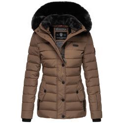 Steppjacke NAVAHOO "Milianaa" Gr. L (40), grau (taupe) Damen Jacken Edle Winterjacke mit weicher Kunstfell-Kapuze