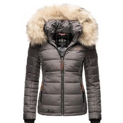 Winterjacke MARIKOO "Lerikaa" Gr. L (40), grau Damen Jacken Winterjacken Winter Steppjacke mit abnehmbarem Kunstfell