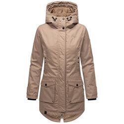 Parka NAVAHOO "Brinjaa", Damen, Gr. M (38), grau (taupe), Obermaterial: 65% Polyester, 35% Baumwolle, Futter: 100% Polyester, Wattierung: 100% Polyester, Ärmelfutter: 100% Polyester, Basic, tailliert Po-bedeckend, hoch geschlossener Ausschnitt, Langarm Ärmel ohne Ärmelschlitz Rippstrickbündchen kontrastfarben, Jacken, Modischer Winter Kurzmantel mit zahlreichen Taschen