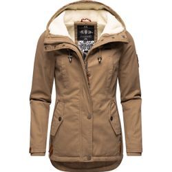 Winterjacke MARIKOO "Bikoo", Damen, Gr. L (40), grau (taupe), Oberstoff: 100% Baumwolle, Futter: 100% Polyester, Wattierung: 100% Polyester, Ärmelfutter: 100% Polyester, modisch, figurumspielend hüftbedeckend, hoch geschlossener Ausschnitt, Langarm Ärmel ohne Ärmelschlitz Rippstrickbündchen, Jacken, sportliche Damen Outdoor Baumwolljacke mit Kapuze