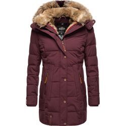 Wintermantel MARIKOO "Lieblings Jacke" Gr. M (38), rot (weinrot), Damen, Oberstoff: 100% Polyester, Futter: 100% Polyester, Wattierung: 100% Polyester, Ärmelfutter: 100% Polyester, Kunstpelz: 90% Polyacryl, 10% Polyester, Mäntel, stylischer Winter Steppmantel m. Kunstpelz-Kapuze