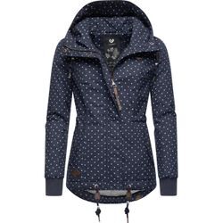 Winterjacke RAGWEAR "Danka Dots Intl.", Damen, Gr. M (38), blau (dunkelblau), Außenmaterial: 65% Polyester, 35% Baumwolle, Innenfutter: 100% Polyester, Wattierung: 100% Polyester, casual, tailliert hüftbedeckend, Langarm Ärmel ohne Ärmelschlitz Rippstrickbündchen, Jacken, stylische Winter Outdoorjacke mit Kapuze