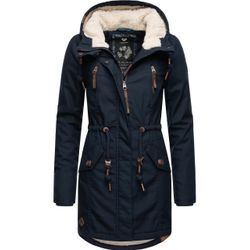 Wintermantel RAGWEAR "Elsie" Gr. M (38), blau (royalblau) Damen Mäntel stylischer Winterparka mit Kapuze und Teddyfleece