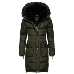 Steppmantel NAVAHOO "Sinja" Gr. L (40), grün (olivgrün) Damen Mäntel stylischer Winter Parka mit edlem Fellimitat