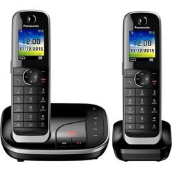 Panasonic KX-TGJ322 Schnurloses DECT-Telefon (Mobilteile: 2, mit Anrufbeantworter, Weckfunktion, Freisprechen), schwarz