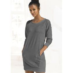 Sweatkleid BENCH. LOUNGEWEAR Gr. 32/34, N-Gr, grau (anthrazit, schwarz) Damen Kleider mit seitlichem Logoprint