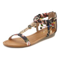 Sandale LASCANA Gr. 36, bunt (schwarz-rot-braun-bunt) Damen Schuhe Damenschuh Sommerschuh Riemchensandale Sandale Sandalette Sandalette, im Festival-Look VEGAN