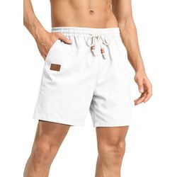 JMIERR Shorts Herren Sommer Beach Shorts - Casual Leinen Kurze Hosen Baumwolle (Shorts) Elastikbund mit Tunnelzug, weiß