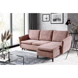 Ecksofa WERK2 "Loppo L-Form" Sofas Gr. B/H/T: 247cm x 92cm x 156cm, Cord, Recamiere beidseitig montierbar, rosa (rose) Cord-Schlafcouch mit losen Rückenkissen, Sofa Schlaffunktion