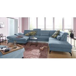 Wohnlandschaft SIT & MORE "Brisbane U-Form", blau (hellblau), B:367cm T:243cm, Soft clean (98% Polyester, 2% Polyamid), Sofas, Fußhöhe 12 cm, inklusive Sitztiefen-, Armteil- und Kopfteilverstellung