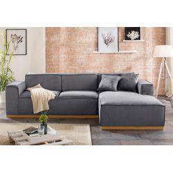 Ecksofa HOME AFFAIRE "Terry L-Form" Sofas Gr. B/H/T: 274cm x 75cm x 165cm, Luxus-Microfaser, Recamiere rechts, Ecksofa frei im Raum stellbar, grau Ecksofa Möbel Polstermöbel Sofas mit offener Kedernaht und Holzuntergestell