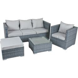 Garten-Essgruppe GARDEN PLEASURE "BAEZA" Sitzmöbel-Sets grau (grau, grau, grau) Gartensofa, Sessel, Hocker, Tisch, Auflagen