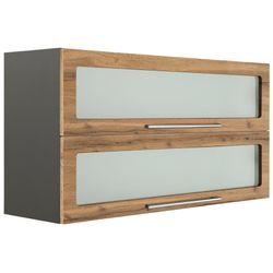 Glashängeschrank KOCHSTATION "KS-Samos", braun (wotaneichefarben, grafit), B:110cm H:57cm T:34cm, Schränke, mit 2 Klappen