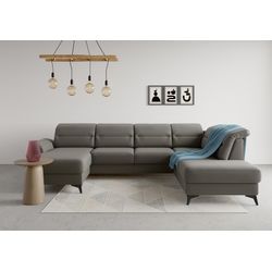 Wohnlandschaft SIT & MORE "Sinatra U-Form", braun (schlamm), B:326cm H:85cm T:220cm, 100% Polyester, Sofas, optional mit Kopfteilverstellung und Armteilfunktion, Metallfüße