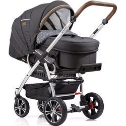 Kombi-Kinderwagen GESSLEIN "F4 Air+, eloxiert/tabak, anthrazit/Sterne grau weiß" grau (eloxiert, tabak, anthrazit, sterne weiß) Baby Kinderwagen mit Tragetasche C2 Compact