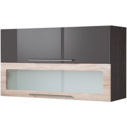 Klapphängeschrank KOCHSTATION "KS-Wien", grau (grau hochglanz), B:110cm H:57cm T:34cm, MDF, Holzwerkstoff, Schränke, Breite 110 cm