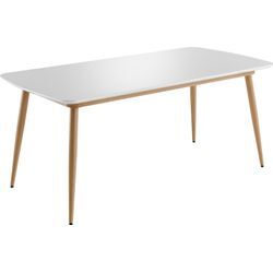 Esstisch INTER-FURN "Bozen" Tische Gr. B/H/T: 180 cm x 75 cm x 90 cm, weiß (weiß hochglanz lack, bedrucktes metallgestell eiche riviera honig nb, lack) 180 cm Breite x 90 Tiefe, Tischplatte Weiß Lack, Metallgestell