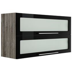 Glashängeschrank KOCHSTATION "KS-Samos", schwarz (schwarz hochglanz, eiche vintage), B:110cm H:57cm T:34cm, Schränke, mit 2 Klappen