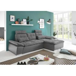 Ecksofa ED EXCITING DESIGN "Jakarta L-Form", grau, B:268cm H:103cm T:170cm, Lederl.: 40% Polyurethan, 40% Polyvenylchlorid; 20% Polyester, Sumatra: 100% Polyester, Sofas, mit Bettfunktion, Kopfstützen, Nierenkissen, Armteilverstellung