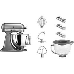 KITCHENAID Küchenmaschine "5KSM125ECU", silber (kontur silber), B:24cm H:36cm T:37cm, Küchenmaschinen, mit Gratis Glasschüssel+3 Nudelvorsätzen