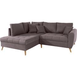 Ecksofa HOME AFFAIRE "Penelope Luxus L-Form" Sofas Gr. B/H/T: 224 cm x 90 cm x 191 cm, Lu x us-Microfaser Lederoptik, Ottomane links, grau (rock) Ecksofas mit besonders hochwertiger Polsterung für bis zu 140 kg pro Sitzfläche