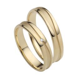 Trauring FIRETTI "Schmuck Geschenk Gold 750 Hochzeit Ehering "LIEBE"" Gr. 50, gold (gelbgoldfarben), Fingerringe, 50, ohne Brillant, Gelbgold 375, 4mm, Made in Germany, wahlweise mit oder ohne Brillant