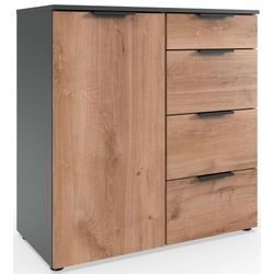 Kombikommode WIMEX "Level by fresh to go", schwarz (front plankeneiche nachbildung, korpus graphit), B:81cm H:84cm T:41cm, Spanplatte, Sideboards, 1-türig mit 4 Schubladen, soft-close Funktion, 81cm breit, 84cm hoch