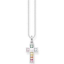 Kreuzkette THOMAS SABO "Kreuz, KE2166-051-14-L45V, KE2166-477-7-L45V, KE2166-643-11-L45V" Halsketten Gr. 45, Silber 925 (Sterlingsilber), silberfarben (silberfarben, mehrfarbig) Damen mit Glas-Keramik Stein, Korund (synth.), Zirkonia (synth.)