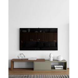 TV-Bank TEMAHOME "Move", grau (walnussfarben, grau), B:110cm H:32cm T:35cm, MDF, Spanplatte, Sideboards, ausziehbar auf bis zu 203 cm, mit schöner Schiebetür