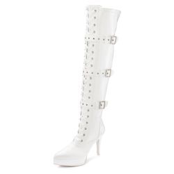 Overkneestiefel LASCANA BELLE AFFAIRE Gr. 36, weiß Damen Schuhe Reißverschlussstiefel Schnürstiefel High Heel Stiefel Overknee-Stiefel mit Plateau und Lack-Optik, reizvolle High-Heel Stiefelette