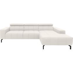 Ecksofa DOMO COLLECTION "Cunelli L-Form" Sofas Gr. B/H/T: 292 cm x 79 cm x 175 cm, Echtleder, Longchair rechts, Mit Kopfteilverstellung, beige (elfenbein) wahlweise inklusive 6-fach verstellbarer Kopfteilverstellung