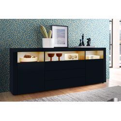 Sideboard BORCHARDT MÖBEL "Santa Fe", schwarz (schwarz matt mit perlstruktur), B:166cm H:72cm T:35cm, Holzwerkstoff, Spanplatte, Sideboards, Breite 166 cm