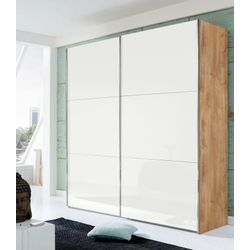 Schwebetürenschrank WIMEX "Level by fresh to go", braun (plankeneichefarben, weißglas), B:200cm H:216cm T:65cm, Schränke, mit Glastüren