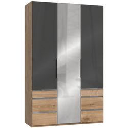 Kleiderschrank WIMEX "Level by fresh to go", grau (plankeneichefarben, grauglas), B:150cm H:236cm T:58cm, Schränke, Drehtürenschrank Kleiderschrank, mit Glas-und Spiegeltüren