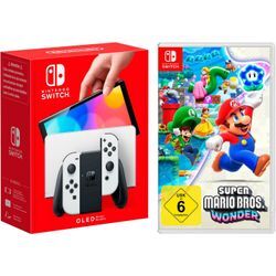 Nintendo Switch OLED + Super Mario Bros. Wonder, schwarz|weiß