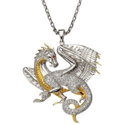 Ketten-Anhänger FIRETTI "Schmuck Geschenk Silber 925 Halsschmuck Anhänger Drache" Schmuckanhänger Gr. Silber 925 (Sterlingsilber), 11,5 g, goldfarben (silberfarben, gelbgoldfarben, orange, weiß) Damen mit Zirkonia (synth.)