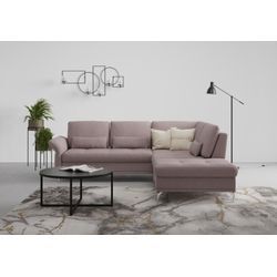 Ecksofa INOSIGN "Palm Beach L-Form", rosa (rosé), B:259cm H:89cm T:224cm, 100%Polyester, Sofas, Federkern, mit Sitztiefenverstellung, wahlweise mit Bettfunktion